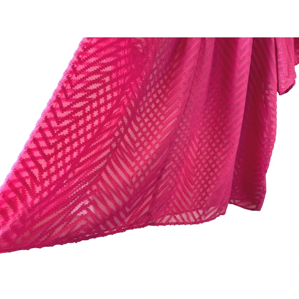 Liz Claiborne Fushia Chevron Ruffle Neck Flutter Sleeve Sheer Blouse XL - Picture 9 of 11